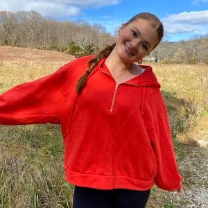 NEW Red Zip-up Terry Pullover